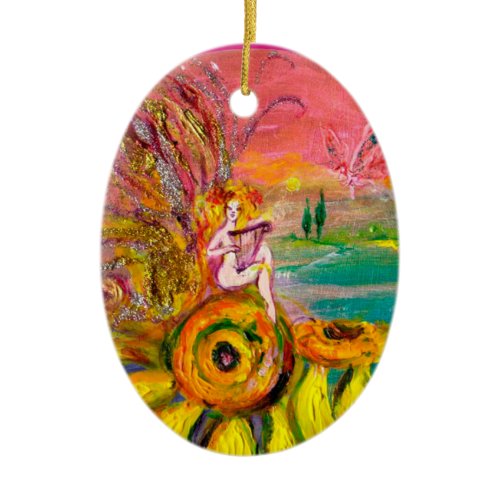 FAIRY OF THE SUNFLOWERS VIBRANT GREEN EMERALD CERAMIC ORNAMENT