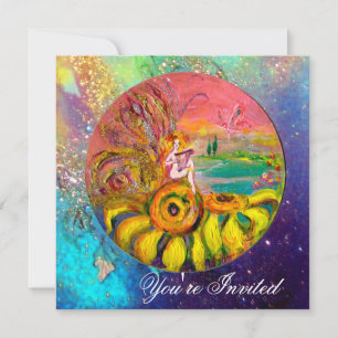 FAIRY OF THE SUNFLOWERS yellow blue pink sparkle Invitation