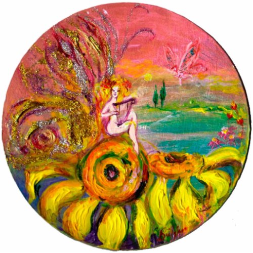FAIRY OF THE SUNFLOWERS yellow orange pink sparkle Cutout