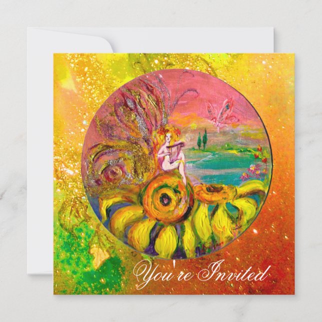 FAIRY OF THE SUNFLOWERS yellow orange pink sparkle Invitation (Front)