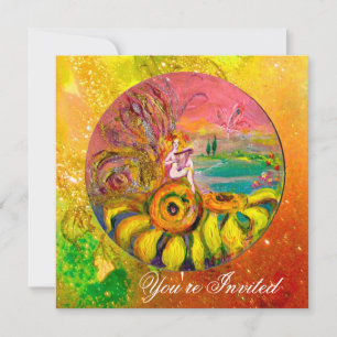 FAIRY OF THE SUNFLOWERS yellow orange pink sparkle Invitation