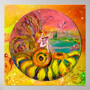 FAIRY OF THE SUNFLOWERS yellow orange pink sparkle Poster