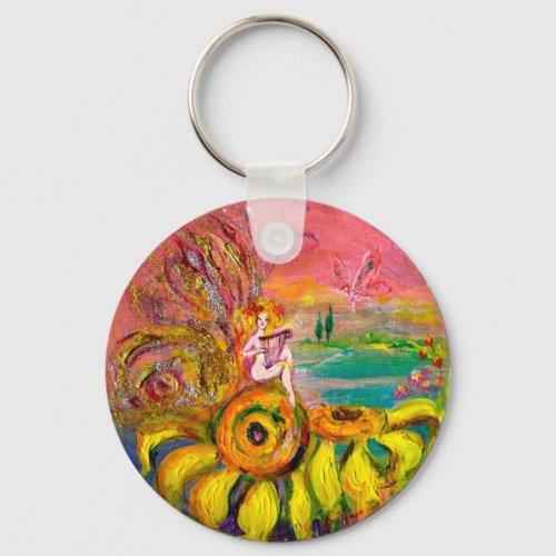 FAIRY OF THE SUNFLOWERS yellow pink black Keychain