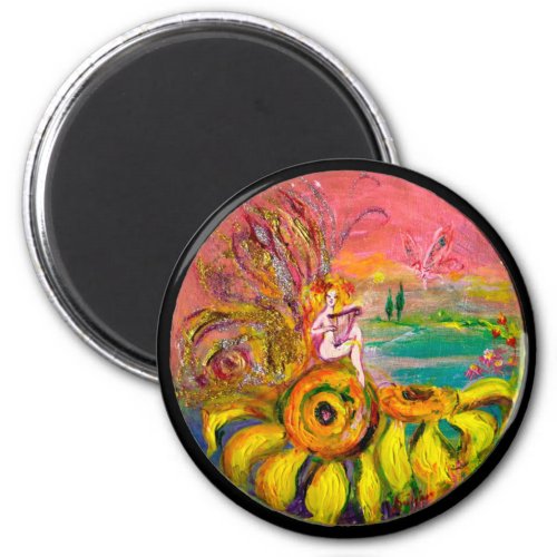 FAIRY OF THE SUNFLOWERS yellow pink black Magnet