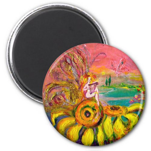 FAIRY OF THE SUNFLOWERS yellow pink black Magnet