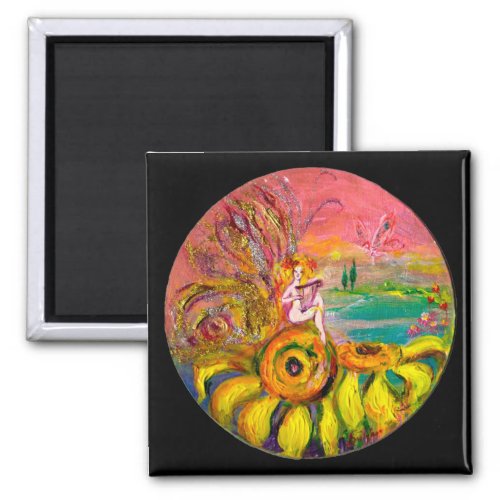 FAIRY OF THE SUNFLOWERS yellow pink black Magnet
