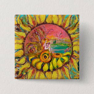 FAIRY OF THE SUNFLOWERS yellow pink black Pinback Button