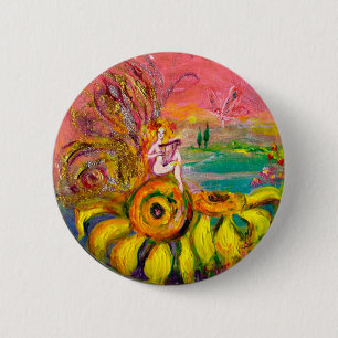 FAIRY OF THE SUNFLOWERS yellow pink black Pinback Button