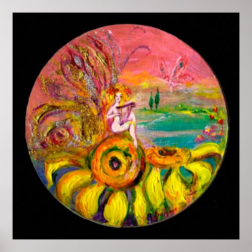 FAIRY OF THE SUNFLOWERS yellow pink black Poster