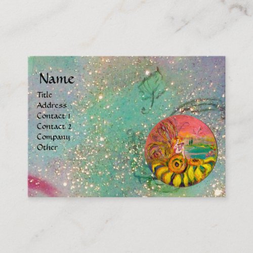 FAIRY OF THE SUNFLOWERS yellow pink blue sparkles Business Card