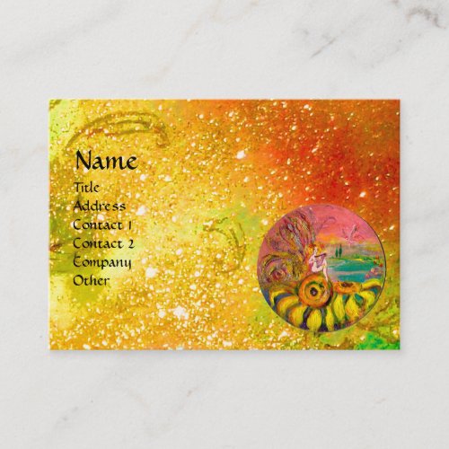 FAIRY OF THE SUNFLOWERS yellow pink brown sparkles Business Card