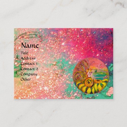 FAIRY OF THE SUNFLOWERS yellow pink gold sparkles Business Card