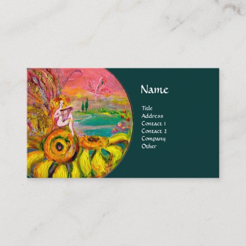 FAIRY OF THE SUNFLOWERS yellow pink green Business Card