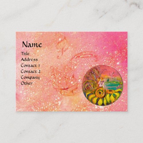 FAIRY OF THE SUNFLOWERS  yellow pink sparkles Business Card