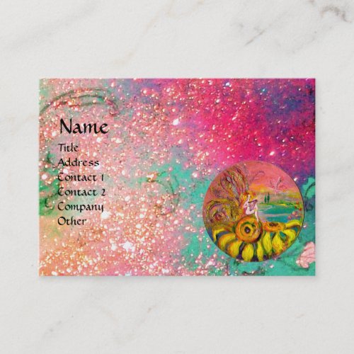 FAIRY OF THE SUNFLOWERS yellow pink sparkles pearl Business Card