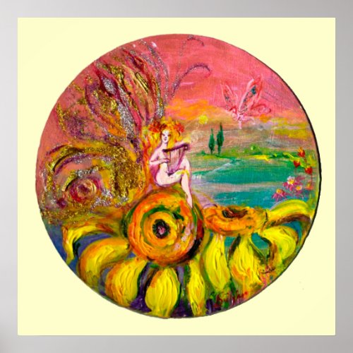 FAIRY OF THE SUNFLOWERS yellow pink white Poster