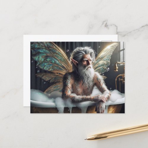 Fairy Old Man Takes a Bubble Bath Postcard