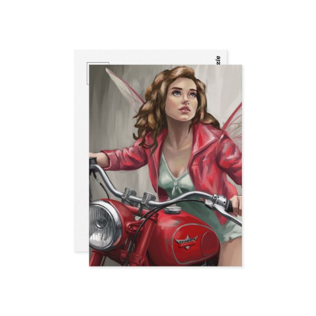Fairy On a Motorcycle Postcard (Front/Back In Situ)