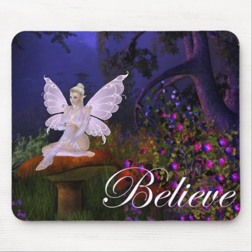 Fairy on a Mushroom Design 3 _ Believe Mousepad