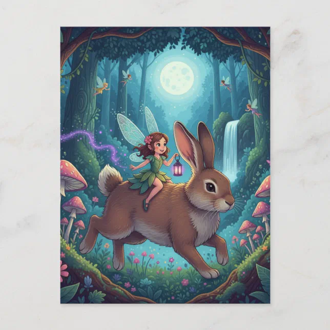 Fairy on a Rabbit Postcard | Zazzle