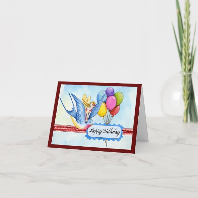 Fairy On Bird Birthday Greeting Card (Front)