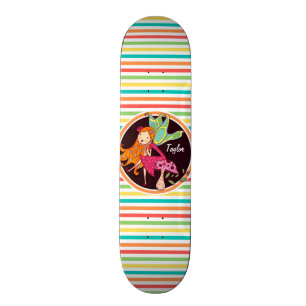 Fairy on Bright Rainbow Stripes Skateboard Deck