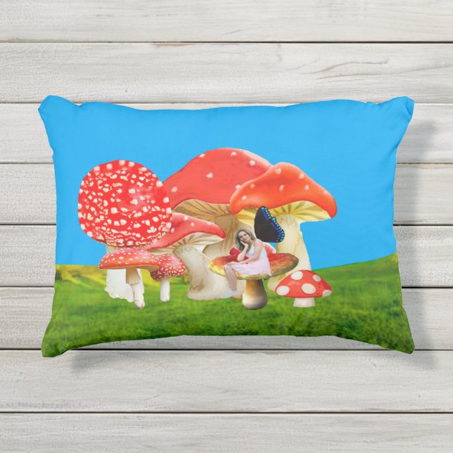 Fairy on Toadstool Outdoor Accent Pillow (Front)