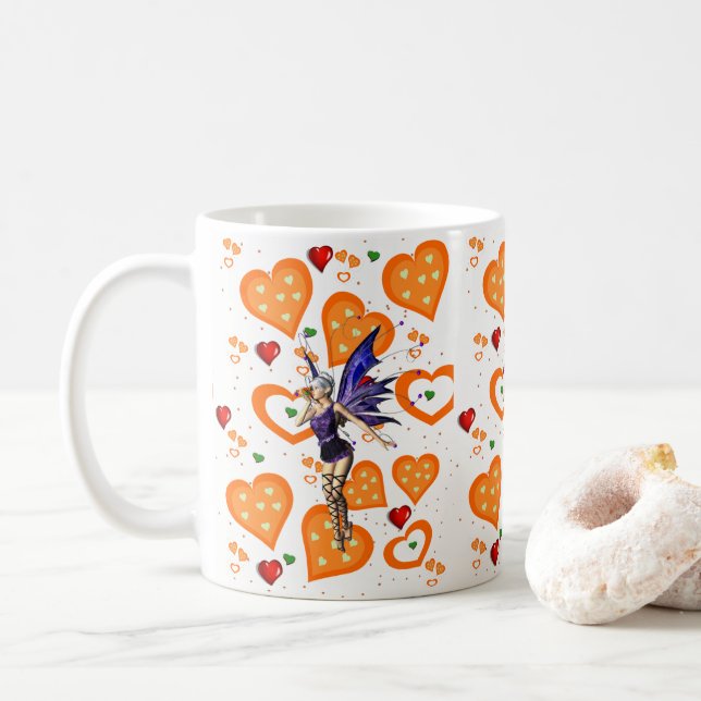 Fairy Orange Hearts Mug (With Donut)