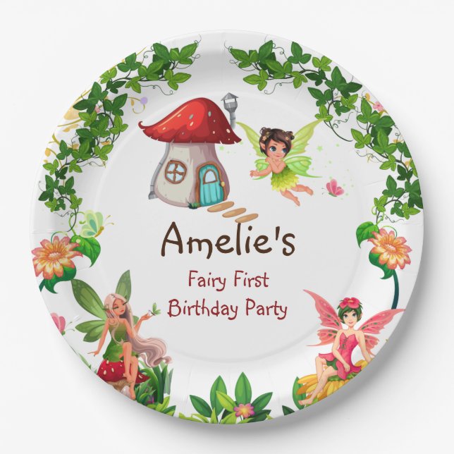 Fairy Party Enchanted Garden Magic Fairy Birthday Paper Plates (Front)
