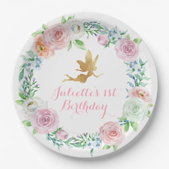 Fairy Party Plates, Fairy Birthday or Baby Shower Paper Plates (Front)