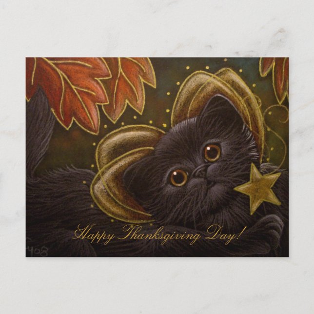 FAIRY PERSIAN CAT - THANKSGIVING Postcard (Front)