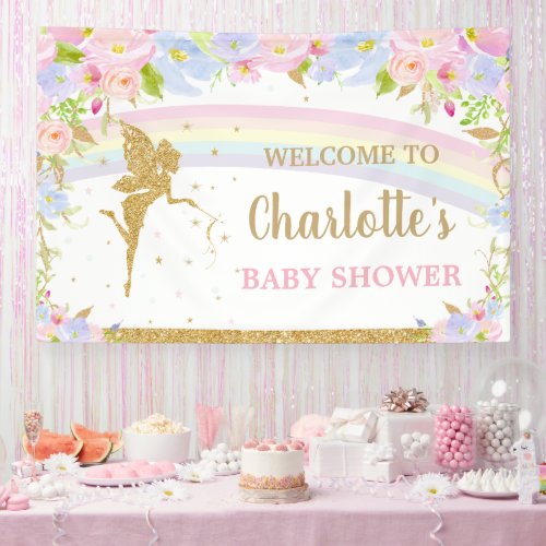Fairy Pink Blue Floral Baby Shower Backdrop Banner