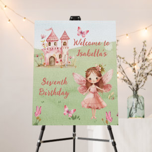 Fairy Pink Castle Butterfly Any Age Birthday Foam Board