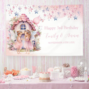 Fairy pink forest Happy Birthday backdrop banner