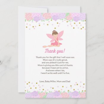Fairy Pink Gold Baby Shower Thank You Card by pinkthecatdesign at Zazzle