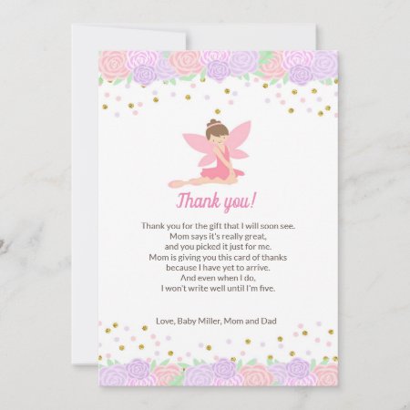 Fairy Pink Gold Baby Shower Thank You Card