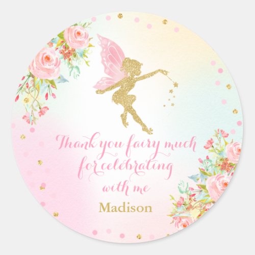 Fairy Pink  Gold Party Favor Tag Sticker Seal