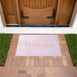 Fairy Pink, Purple, and Yellow Watercolor Door Mat
