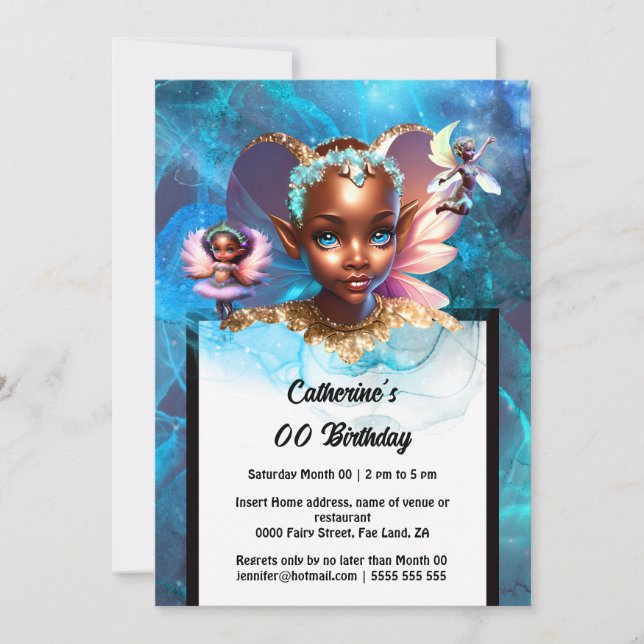 Fairy pixie melanin princess enchanted girly girls invitation (Front)