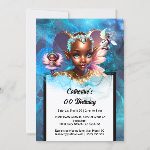 Fairy pixie melanin princess enchanted girly girls invitation