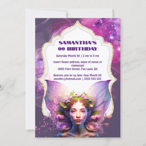 Fairy pixie princess purple magical glitter girly invitation