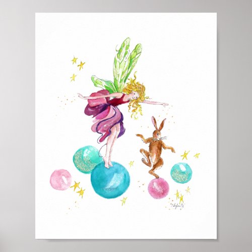 Fairy Playful on Colored Balls with Rabbit Poster