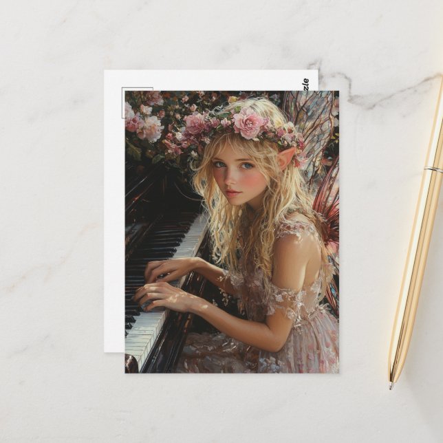 Fairy Playing Piano Postcard (Front/Back In Situ)
