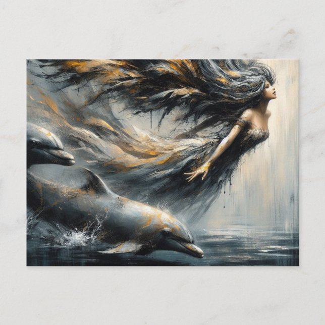 Fairy Playing With Dolphins Postcard (Front)