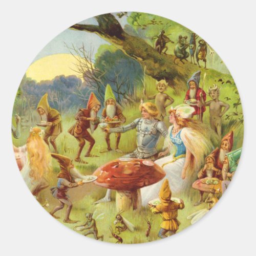 Fairy Prince and Thumbelina in the Magic Forest Classic Round Sticker