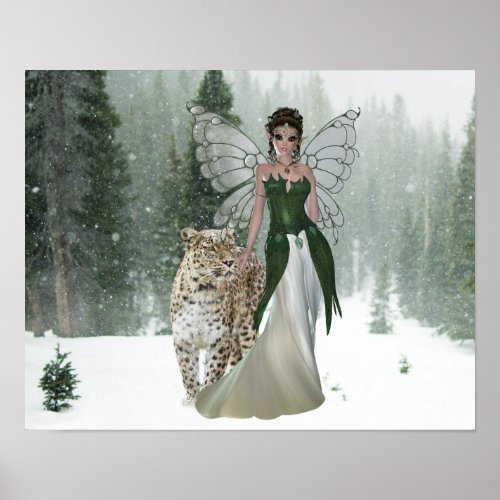 Fairy Princes  Leopard Winter Scene Forest Poster