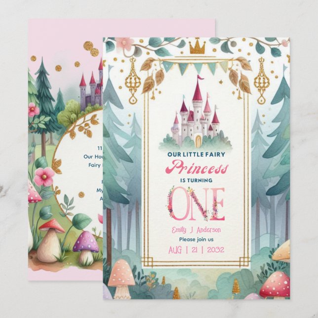 Fairy Princess 1st Birthday Fairytale Fairycore Invitation (Front/Back)