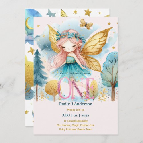 Fairy Princess 1st Birthday ONE Pink Fairycore Invitation