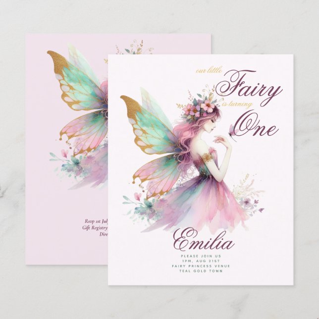 Fairy Princess 1st Birthday or EDIT AGE Teal Gold (Front/Back)