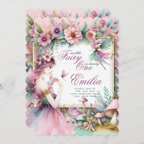 Fairy Princess 1st Birthday or EDIT AGE Teal Gold Invitation